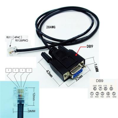 China DB9 Female RS232 Serial COM Port to RJ11 RJ12 Connector Exapansion Cable for sale