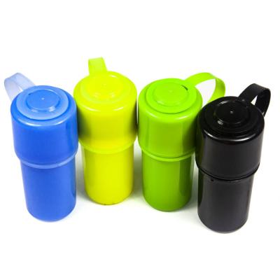 China Small Anho Bottle Smoke Sealed Can Glass Waterproof Grinder Two-in-One 2 Layers Plastic Tobacco Storage Jar Grinder for sale