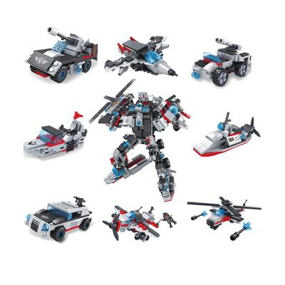 China Construction Toy YIRUN TOYS Assembly Aircraft Carrier Model 8 in 2 Deformation Robot Brick Fighting Toy for sale