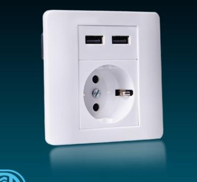 China Wall Mounted USB Charging Socket Anti Electric Shock With Double Interfaces for sale