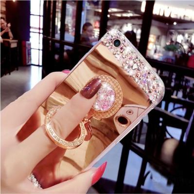 China 3D Bling Diamond Phone Case, Apple Mirror Phone Protective case With Finger Ring Holder for sale