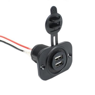 China 12V ABS Waterproof Car Cigarette Lighter Socket Dual USB Power Plug Outlet for sale