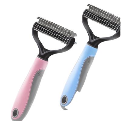 China Durable Pet Hair Removal Comb Double Sided Blades Fur Dematting Trimmer Deshedding Brush Grooming Tool for sale