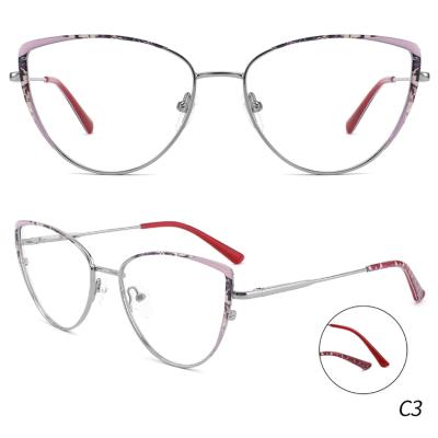 China 2021 New Fashionable Style Eyeglasses For Women Two Color Metal Material Fashion Cat Eye Form Eye Glass Optical Frames for sale