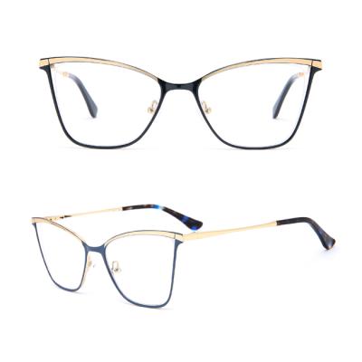 China 2021 new style fashionable women's eyewear fashion cat shape metal eyewear glass material box printing customer logo optcial frames for sale