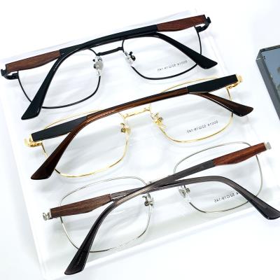 China Temple Shape Glass Frame Fashion Metal Square Classic Acetate Wooden Men's Glasses With Optical Frame for sale