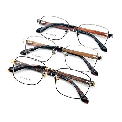 China 2021 Retro Classic New Men's Metal Frame Wood Grain Frame Eyeglasses Leg Design Glass Frame Eyeglasses for sale