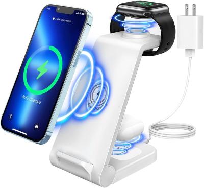 China Mobile Phone Qi Phone Holder 3 in 1 Wireless Charger for Xiaomi Samsung iPhone 13 12 11 pro Max Watch 15W Fast Charging Dock Phone Stand for sale