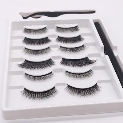 China Free Sample Long Natural False Mink Eyelashes 6 Pair Lashes Eyeliner 3d Lashes With Eyelash Tweezers for sale