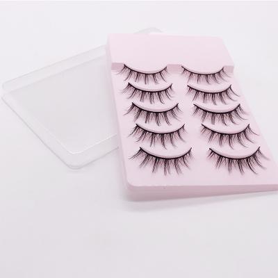 China Long Natural Wholesale 5 Pairs Natural Faux Mink Eyelashes Korea Synthetic Fake Length Mink Silk Lashes Fluffy Mixed for sale