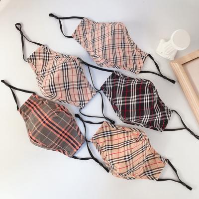 China Hot-selling fashionable autumn/winter fashion plaid cotton face masks unisex reusable 3-layer dustproof comfortable breathable can put filter for sale