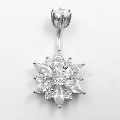 China TRENDY 925 Sterling Silver Flower Belly Ring Navel Piercing Jewelry for sale