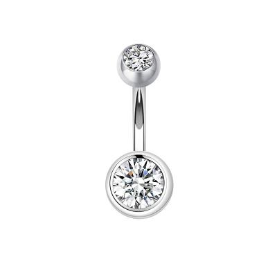 China FASHIONABLE 925 Sterling Silver Ring Double Gem Navel Body Belly Bar Navel Piercing Jewelry for sale