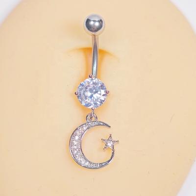 China Trendy Hot Selling Moon And Star Navel Bars Piercing Barbell Stainless Steel Navel Ring Body Jewelry for sale