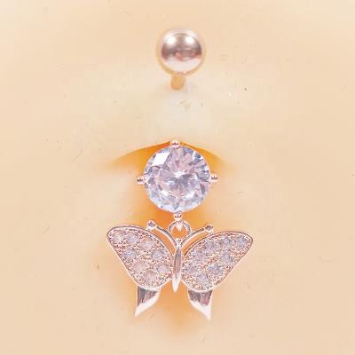 China Fashionable Butterfly Navel Bars Navel Piercing Stainless Steel Dangle Belly Button Ring for sale