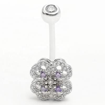 China FASHIONABLE 14G 925 Crystal Flower Shape Belly Button Rings Barbell Nave Body Jewelry Sterling Silver Piercing Women for sale