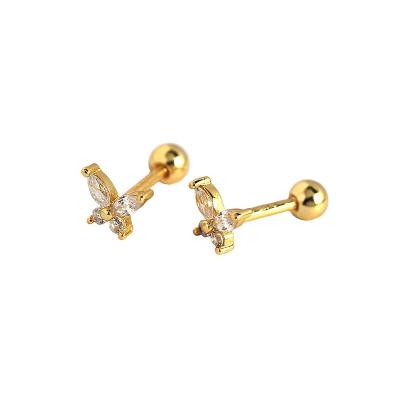 China Fashion 925 Sterling Silver Butterfly Stud Earring Fashion Zircon Screw Stud Earring Piercing Jewelry for sale