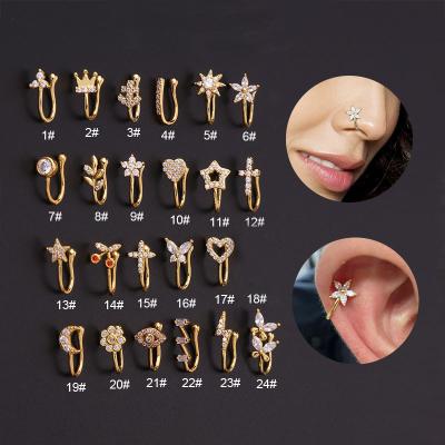 China Hot Selling FASHIONABLE Non Piercing Nose Ring Flower Heart Star Crown Clip On Nose Ear Cuff Cartilage Helix Earring for sale