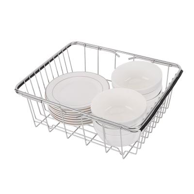 China Multifunctional Stainless Steel Drain Basket Dish Drain Rack Kitchen Sustainable Dish Draining Tray for sale