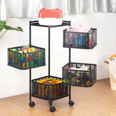 China 4 Layer Sustainable Kitchen Round And Square Storage Basket With Wheeled Rotating Fruits And Vegetables for sale