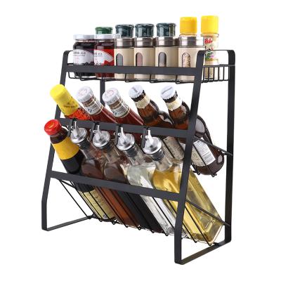 China Save Kitchen Hot Selling Three-Layer Multifunctional Spice Rack Seasoning Rack Space Metal Storage Rack for sale