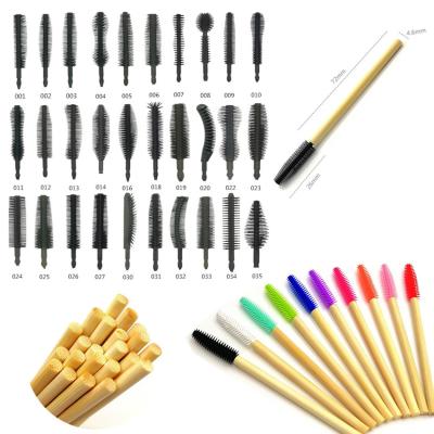 China Fashionable Eco-friendly Makeup Biodegradable Wooden Handle Magic Wand Mascara Silicone Rubber Eyelash Brush à venda