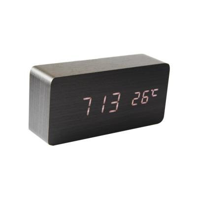 China Digital Wooden Alarm Clocks Radio LED Clock Table Desk Clocks With Voice Control Electronic Temperature Display for sale