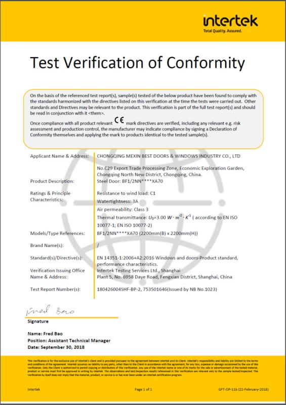 CE - Chongqing Mexin Best Doors And Windows Industry Co., Ltd.