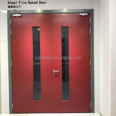 China Swing Steel Fire Rated Double Swing Door With Glass Kit for sale