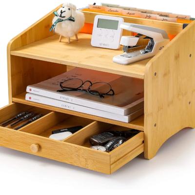 China Desktop Organizer Wood Desktop Storage Documents and Sustainable Bamboo Office Supplies for sale