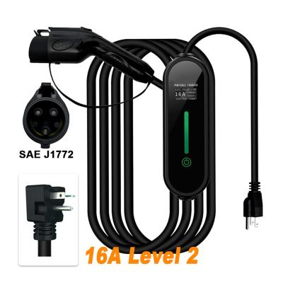 China Voltage Monitoring Portable AC SAE J1772 Level 2 Electric Vehicle 16A 3.3kw EV Charger CE for sale