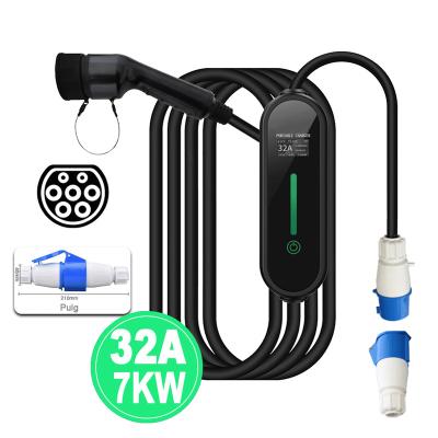 China Voltage Monitoring Type - 2 Portable EV Charger 32A 7KW 1Phase Ev Charger With 5M Plug for sale