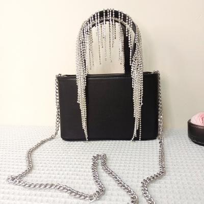 China 2023 Black Fashion Factory Designer Fancy Handbags Bling Chain Rhinestone Tassel Direct Luxury Lady Bags Shoulder Mini EveningTote Bag for sale