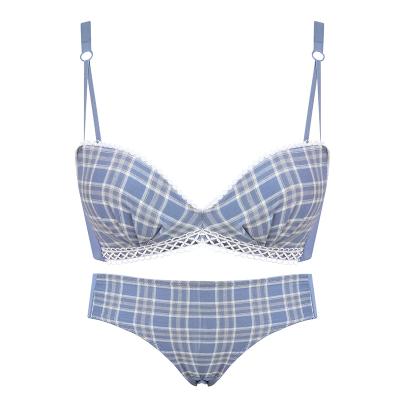 China Breathable cotton teenage bra panties set plaid girls underwear pty and bra sets for girlsan for sale