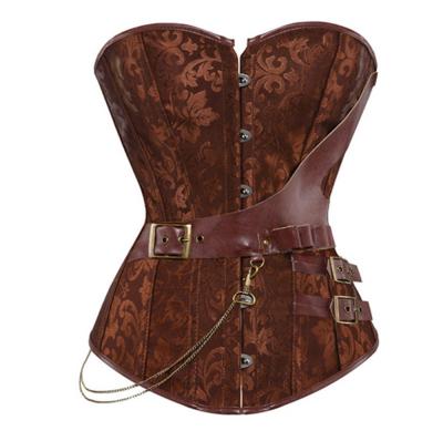 China Breathable Female Satin Brown Button Corset Tummy Control Corset Sleeveless Waist Training Corset for sale