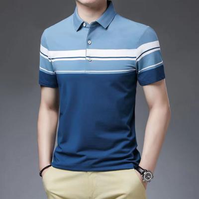 China Anti-Wrinkle Mens Polo Shirts Custom Logo OEM 100% Cotton Summer Golf Stripe Polo Men T-Shirt for sale