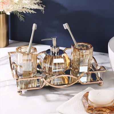 China Northern Europe Sustainable Luxury Bathroom Set For Hotel Lotion Bottle Crystal Bathroom Accessories Home Soap Dish for sale