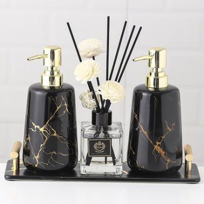 China Sustainable Ceramics 5PCS Soap Dispensers Set Toothbrush Holder Soap Dish Home Bathroom Accessories Set for sale