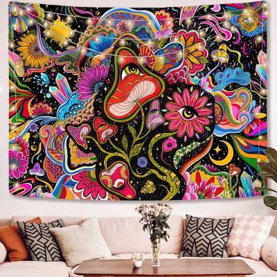 China Art Deco Mushroom Tapestry Colorful Flower Tapestry Wall Hanging For Backdrop Bedroom Dorm Living Room Decor for sale