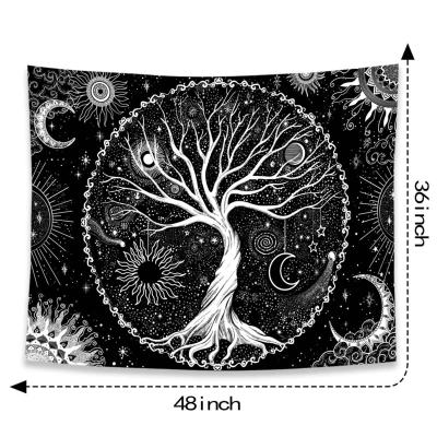 China Bohemian Aesthetic Tree of Life Black and White Sun Moon Star Galaxy Space Wall Tapestry Hippie Tapestries for Bedroom Living Room Dorm for sale