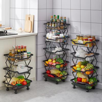 China Sustainable Type 3/4/5 Kitchen Floor Fruit Organizer Storage Basket Vegetable Basket Floding Tier Countertop Wire Bin Matching Rack for sale