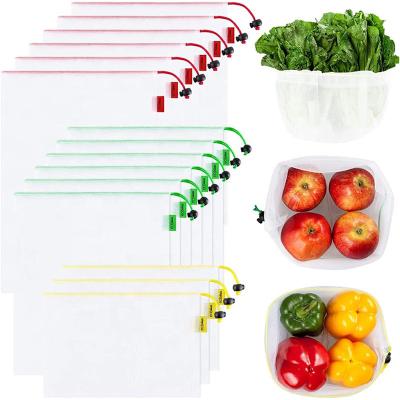 China 15pcs Recyclable Eco - Friendly Organic Product Bag Recycle Organic Vegetables And Fruits Mesh Bag for sale