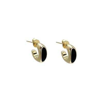 China Wholesale TRENDY Stainless Steel Jewelry 18K Gold Plated Black Minimalism Style Stud Earrings For Women for sale