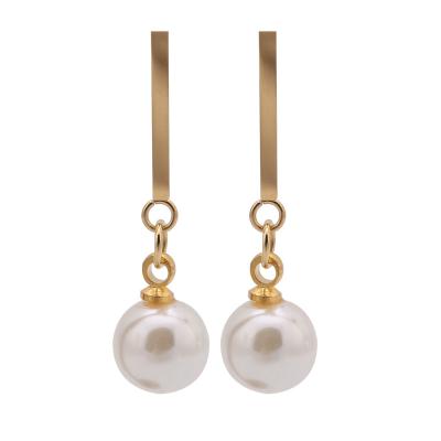 China Wholesale CLASSIC Elegant Fashion Stainless Steel Pearl Drop Earrings For Women for sale