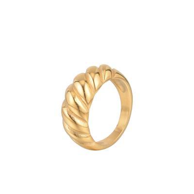 China Fashion Jewelry Stainless Steel Thick Gold Plated Screw Thread Ring For Women for sale