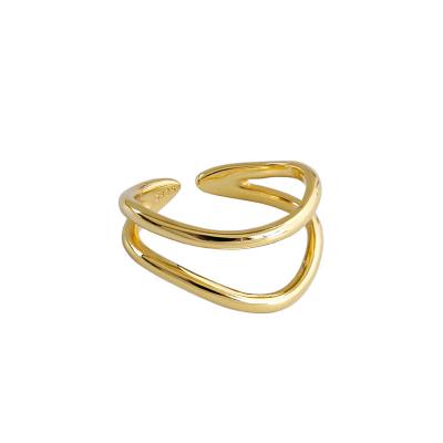 China Wholesale TRENDY Ring For Women Gold Plated Minimalist Fashion Stainless Steel Double Layer for sale