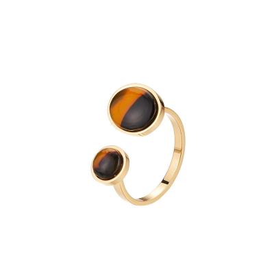 China TRENDY Wholesale 18K Gold Plated Stainless Steel Retro Cat Eye Ring Adjustable Opening for sale