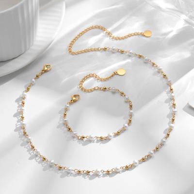 China Wholesale Romantic Fashion 18K Gold Plated Stainless Steel Pearl Jewelry Freshwater Costume For Women for sale