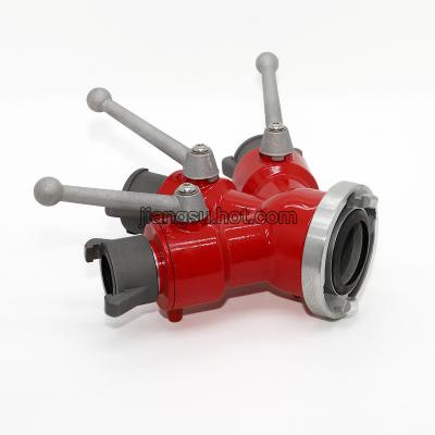 China Aluminum Alloy / Brass HOT Valve Various Types 25mm-150mm Water Outlet Aluminum Alloy 3 Water Outlet Fire Splitter For Fire Fighting Rescue for sale