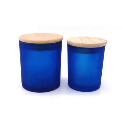 China LKA03M LKA07M Wholesale brewing candle luxury matte empty blue frosted glass candle jar with a lid can be used for home decoration for sale